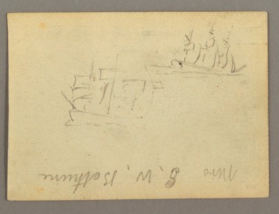 Desenho, nome escrito, Navios à vela, possivelmente 1868 de Frederic Edwin Church