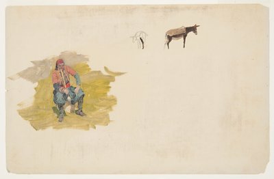 Desenho, Próximo Oriente, homem; burro, 1868-69 de Frederic Edwin Church