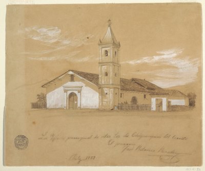 Desenho, Igreja Paroquial de Nossa Senhora de Chiquinquira del Cerrito, Chiquinquira, Colômbia, julho de 1853 de Frederic Edwin Church