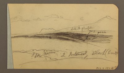 Desenho, Planície, colina, cidade; Verso: Cordilheira, 1889 de Frederic Edwin Church