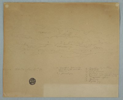 Desenho, Chuva caindo de um céu nublado sobre cumes de montanhas, Hacienda Chillo, Equador, 27 de julho de 1857 de Frederic Edwin Church