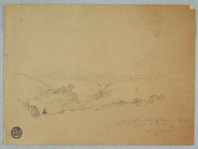 Desenho, Recollection of the Scenery on the Road from Fusugasuga to Pandi, Nova Granda, Colômbia, 11 de julho de 1853 de Frederic Edwin Church
