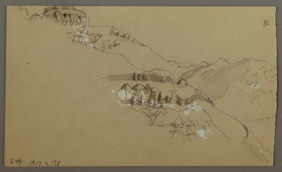 Desenho, parte direita de um esboço do vale do Iémen, Arábia: Vista distante, 20 de fevereiro de 1868 de Frederic Edwin Church