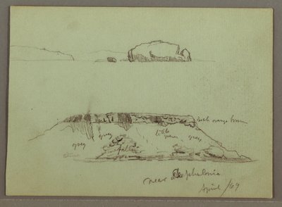 Desenho, Rochas em frente à linha costeira, Falésias rochosas junto à linha costeira, abril de 1869 de Frederic Edwin Church