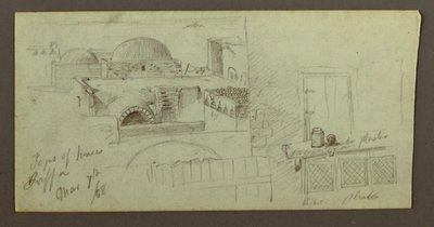 Desenho, Telhados com vista para o mar, porta de uma casa, 7 de março de 1868 de Frederic Edwin Church