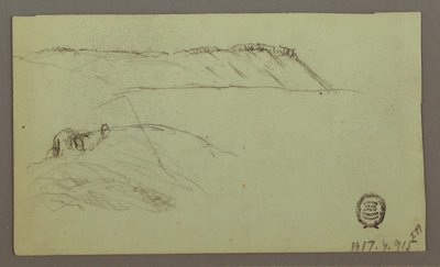 Desenho, Ruínas rodeadas de muros, tendas, dois estudos de figuras, 28 de abril de 1868 de Frederic Edwin Church