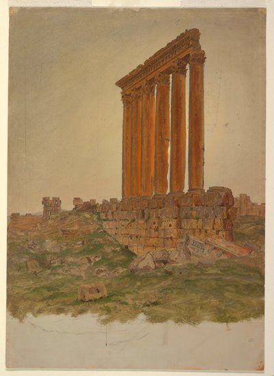 Desenho, Ruínas do Templo de Zeus, Baalbek, maio de 1868 de Frederic Edwin Church