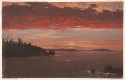 Desenho, Península de Schoodic a partir de Mount Desert ao nascer do sol, 1850-55 de Frederic Edwin Church