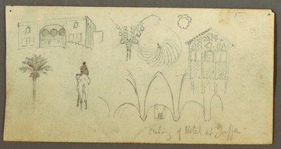 Desenho, Casa senhorial, figura montada num camelo, estudos arquitectónicos, palmeira, possivelmente 1868 de Frederic Edwin Church