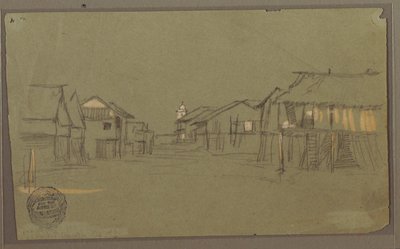 Desenho, Rua que leva a uma igreja, Guayaquil, Equador, maio de 1857 de Frederic Edwin Church