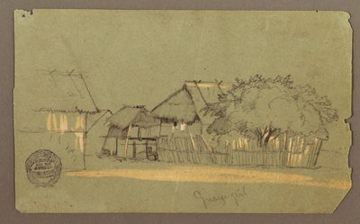 Desenho, Rua com casas, Guayaquil, Equador, maio de 1857 de Frederic Edwin Church