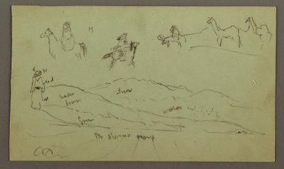 Desenho, Estudos de figuras em burros e burros, figura na serra, possivelmente 1868 de Frederic Edwin Church