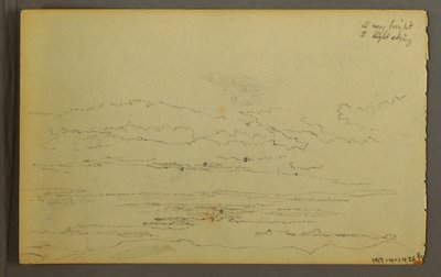 Desenho, Sol a pôr-se atrás de colinas baixas, 1845 de Frederic Edwin Church
