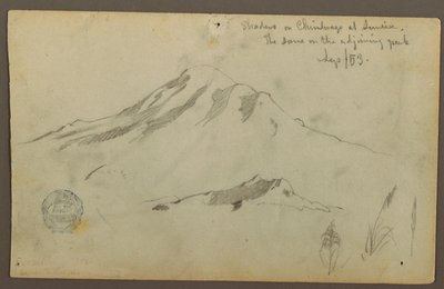 Desenho, Nascer do sol no Monte Chimborazo e três pormenores de relva, setembro de 1853 de Frederic Edwin Church