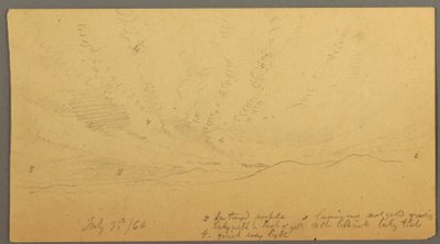 Desenho, Pôr do sol sobre as colinas, 9 de julho de 1866 de Frederic Edwin Church