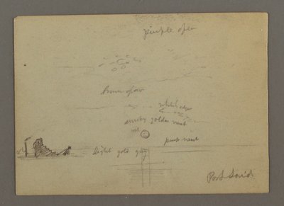 Desenho, pôr do sol sobre o mar, barco a vapor, possivelmente 1868 de Frederic Edwin Church