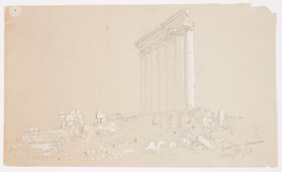 Desenho, Templo de Júpiter ao nascer do sol, Baalbek, 7 de maio de 1868 de Frederic Edwin Church