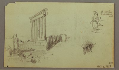 Desenho, Templo de Júpiter ao nascer do sol, Baalbek, 7 de maio de 1868 de Frederic Edwin Church
