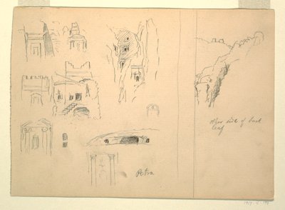 Desenho, Dez estudos de túmulos e uma vista de rochas, Petra, Jordânia, 26 de fevereiro de 1868 de Frederic Edwin Church