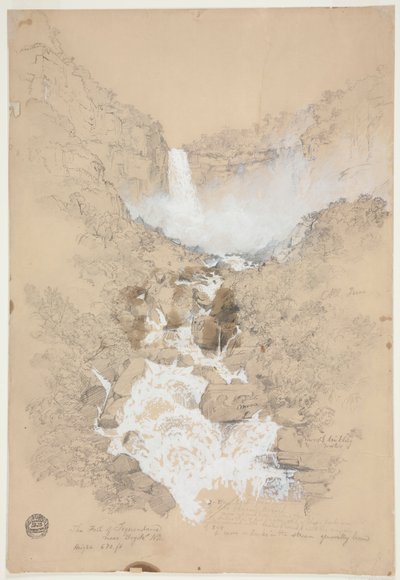 Desenho, Cataratas de Tequendama perto de Bogotá, Colômbia, julho de 1853 de Frederic Edwin Church