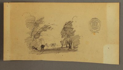 Desenho, Três vacas numa estrada na floresta, ca. 1845 de Frederic Edwin Church