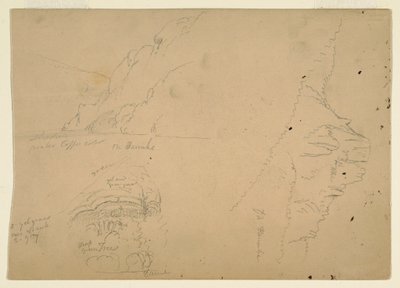 Desenho, Três esboços de margens íngremes e montanhosas do Danúbio, 1868 de Frederic Edwin Church