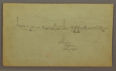 Desenho, Cidade junto à costa, cadeia de montanhas atrás, 27 de maio de 1868 de Frederic Edwin Church