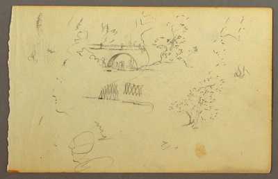 Desenho, Árvores, ponte, faces em perfil, possivelmente 1844 de Frederic Edwin Church