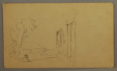 Desenho, Árvores, colunas clássicas, possivelmente 1865-66 de Frederic Edwin Church