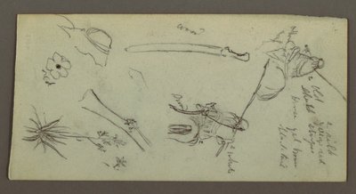 Desenho, Duas figuras montadas a cavalo, com lanças, espada, parte inferior de uma arma, etc., possivelmente 1868 de Frederic Edwin Church