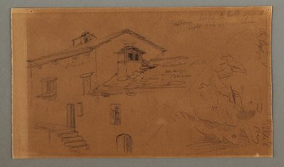 Desenho, Duas casas, rochedo, possivelmente 1868 de Frederic Edwin Church