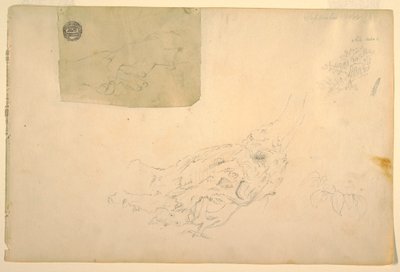 Desenho, Duas mãos a tremer, raízes de árvores retorcidas, setembro de 1844 de Frederic Edwin Church
