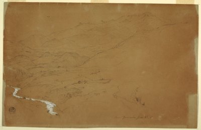 Desenho, Vale com um riacho e casas, perto de Guaranda, Equador, 4 de junho de 1857 de Frederic Edwin Church