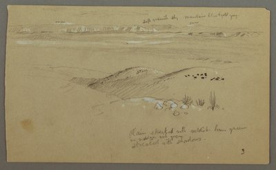 Desenho, Vista sobre as colinas e planície em direção às montanhas, Vale de El Yemen, fevereiro de 1868 de Frederic Edwin Church