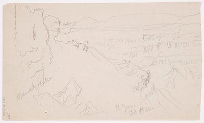 Desenho, Vista sobre as colinas e planície em direção às montanhas, Vale de El Yemen, fevereiro de 1868 de Frederic Edwin Church