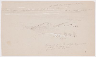 Desenho, Vista sobre as colinas e planície em direção às montanhas, Vale de El Yemen, fevereiro de 1868 de Frederic Edwin Church