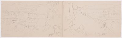 Desenho, Vista sobre as colinas e planície em direção às montanhas, Vale de El Yemen, fevereiro de 1868 de Frederic Edwin Church