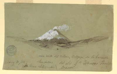 Desenho, Vista de Cotapaxi a partir da Fazenda San Antonio, Equador, 30 de agosto de 1853 de Frederic Edwin Church