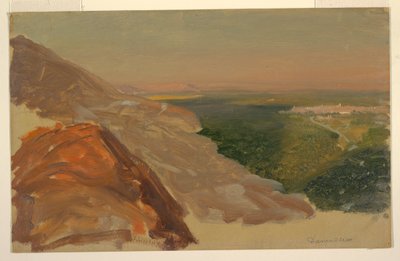 Desenho, Vista de uma planície com Damasco, Síria, a partir das montanhas, maio de 1868 de Frederic Edwin Church