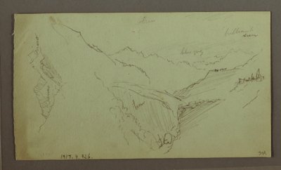 Desenho, Aldeia e vale de montanha íngreme (Alpes), 1868-69 de Frederic Edwin Church