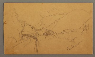 Desenho, Estrada sinuosa através do vale, casa, possivelmente 1868 de Frederic Edwin Church