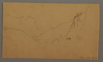 Desenho, Estrada sinuosa através do vale, casa, possivelmente 1868 de Frederic Edwin Church