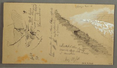 Desenho, Mulheres a lavarem-se numa tina, Montanhas, 28 de agosto de 1868 de Frederic Edwin Church
