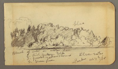Desenho, Costa arborizada, água, 1878 de Frederic Edwin Church