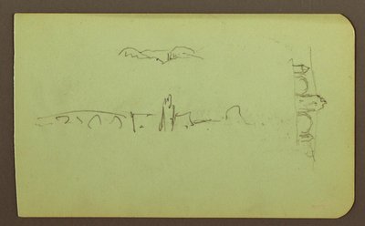 Desenho, colinas, igreja, ponte; Verso: figura, cruz, igreja, 1883 de Frederic Edwin Church