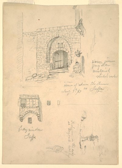 Esboços da Casa de Semon, o Curtidor, Jaffa, Palestina [Tel-Aviv, Israel] e Pescadores nas Rochas em Beirute, Síria [Beirute, Líbano] de Frederic Edwin Church
