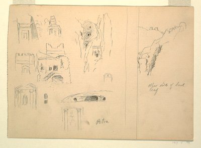 Ten Studies of Tombs and a View of Rocks, Petra, Jordan de Frederic Edwin Church