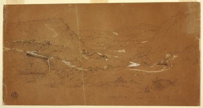 Vale com uma ponte e casas, perto de Guaranda, Equador de Frederic Edwin Church