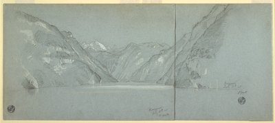 Vista do Lago Konigssee com o Falkenstein, perto de Berchtesgaden, Baviera, Alemanha, Parte 2 de Frederic Edwin Church