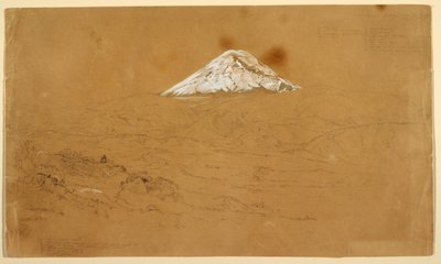Vista do Monte Chimborazo coberto de neve perto de Guanojo e Guaranda, Equador de Frederic Edwin Church